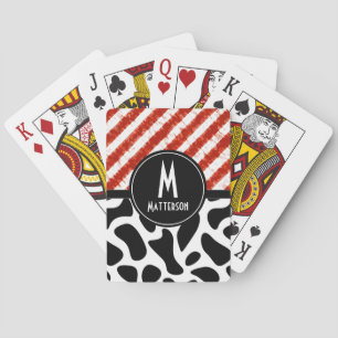 Jeu De Cartes Monogramme Motif noir en bande blanche rouge