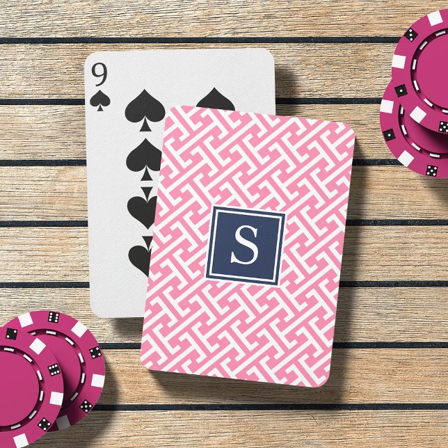 Jeu De Cartes Monogramme Motif rose et marine Preppy (Créateur téléchargé)