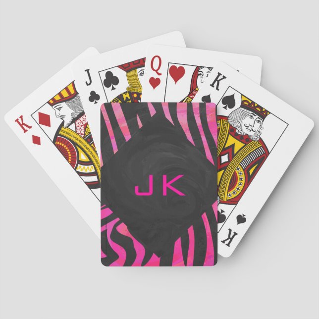 Jeu De Cartes Monogramme noir et rose chaud Zebra Design (dos)
