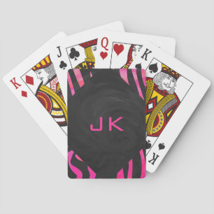 Jeu De Cartes Monogramme noir et rose chaud Zebra Design