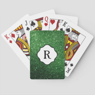 Jeu De Cartes Monogramme noir sur paillettes vert foncé brillant