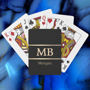Jeu De Cartes Monogramme/Nom Or 3-D, Bandes Or, Noir