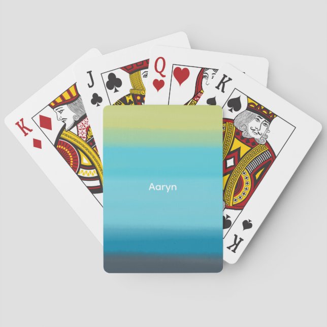 Jeu De Cartes Monogramme Ombre d'aquarelle bleue (dos)