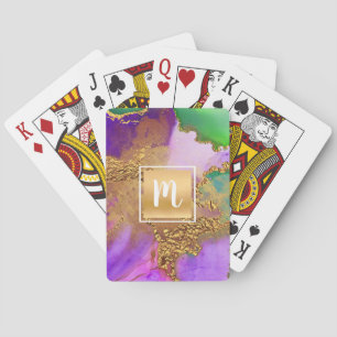 Jeu De Cartes Monogramme or violet marbre vert aquarelle gras