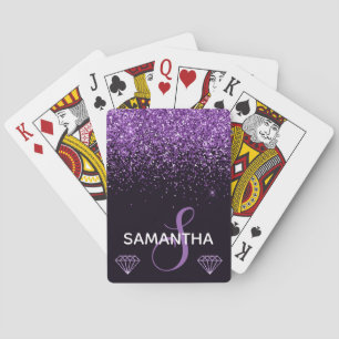 Jeu De Cartes Monogramme Pailleté Violet Élégant Étincelant