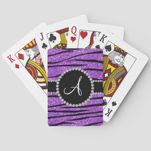 Jeu De Cartes Monogramme pastel violet parties scintillant zèbre (dos)