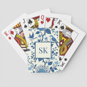 Jeu De Cartes Monogramme personnalisé Chinoiserie Bleu et blanc
