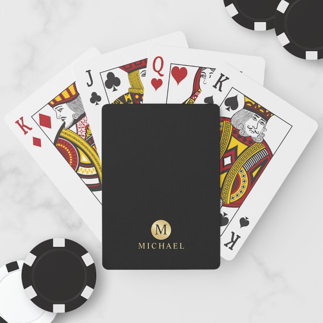 Jeu De Cartes Monogramme personnalisé de luxe noir et or (Créateur téléchargé)