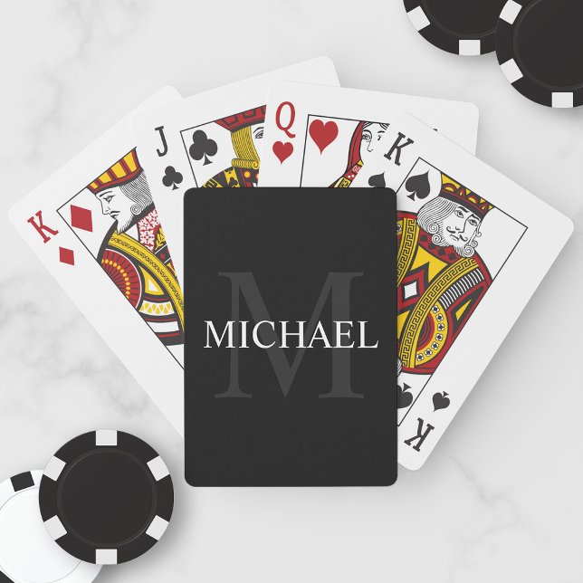 Jeu De Cartes Monogramme personnalisé et nom noir (Créateur téléchargé)