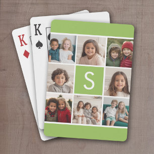 Jeu De Cartes Monogramme personnalisé Lime et photo blanche