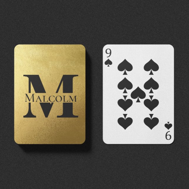 Jeu De Cartes Monogramme personnalisé noir et or Nom personnalis (Créateur téléchargé)