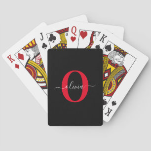 Jeu De Cartes Monogramme personnalisé Nom du script Noir Blanc R