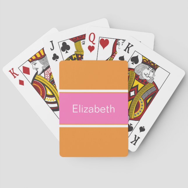 Jeu De Cartes Monogramme personnalisé orange rose (dos)