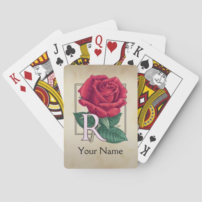 Jeu De Cartes Monogramme personnalisé Rose rouge (dos)