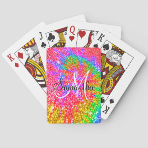 Jeu De Cartes Monogramme Rainbow Tie Dye Faux Parties scintillan
