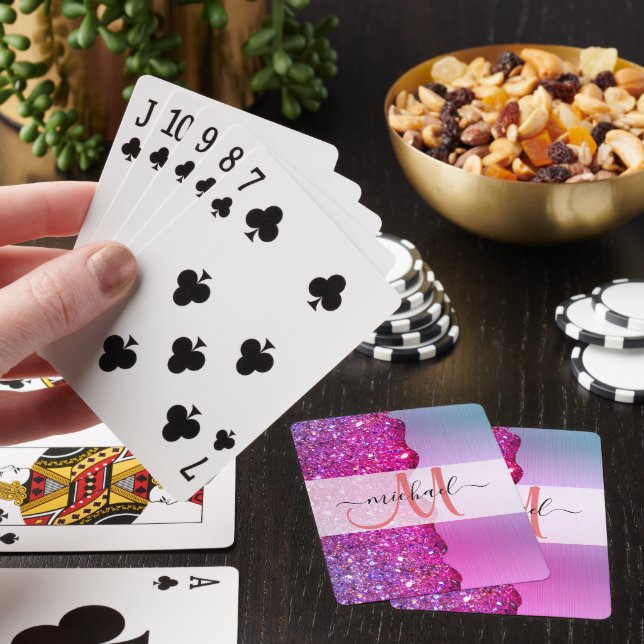 Jeu De Cartes Monogramme rose Holographique Personnalisé (In Situ)
