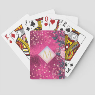 Jeu De Cartes Monogramme rose métallique Rosegold Marine Parties