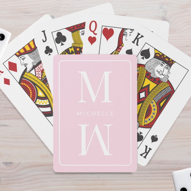 Jeu De Cartes Monogramme rose minuscule Nom initial moderne (Girly Pink Monogram Minimalist Initial Modern Name Poker Cards)