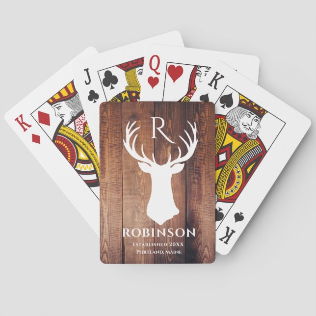 Jeu De Cartes Monogramme Rustique Famille Bois Styled Cerf Antle (dos)