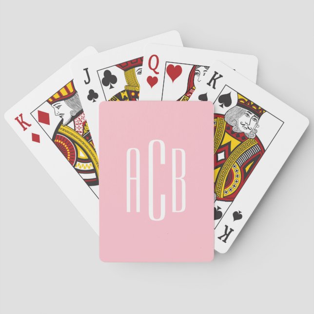 Jeu De Cartes Monogramme simple rose et blanc à trois lettres (dos)
