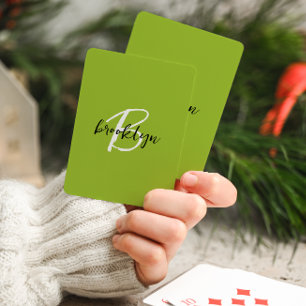Jeu De Cartes Monogramme tendance vert citron noir blanc Script