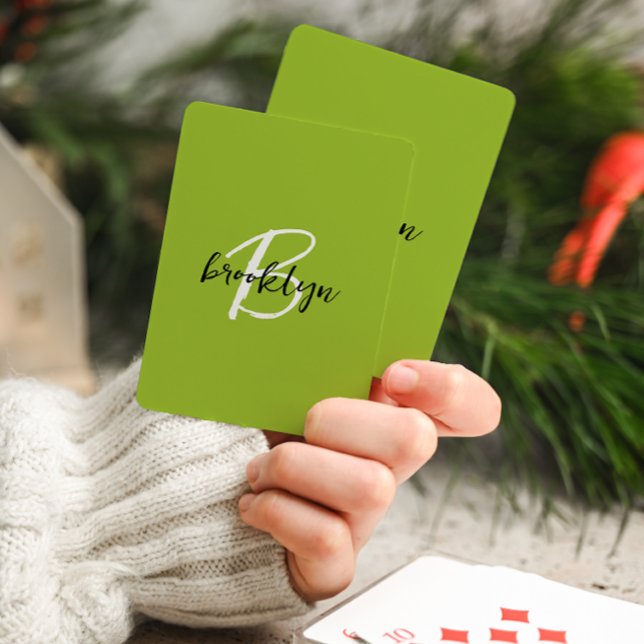 Jeu De Cartes Monogramme tendance vert citron noir blanc Script  (Créateur téléchargé)