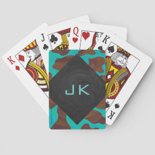 Jeu De Cartes Monogramme Vache Impression Brown et Turquoise