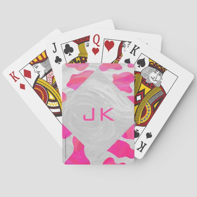 Jeu De Cartes Monogramme Vache rose et blanc chaud (dos)