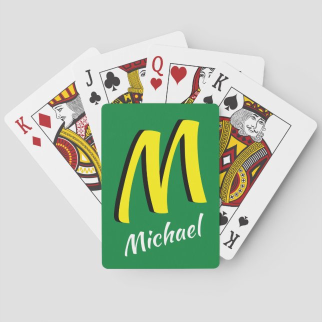 Jeu De Cartes Monogramme vert et jaune personnalisé (dos)