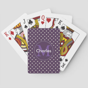 Jeu De Cartes Monogramme violet et blanc pointillé