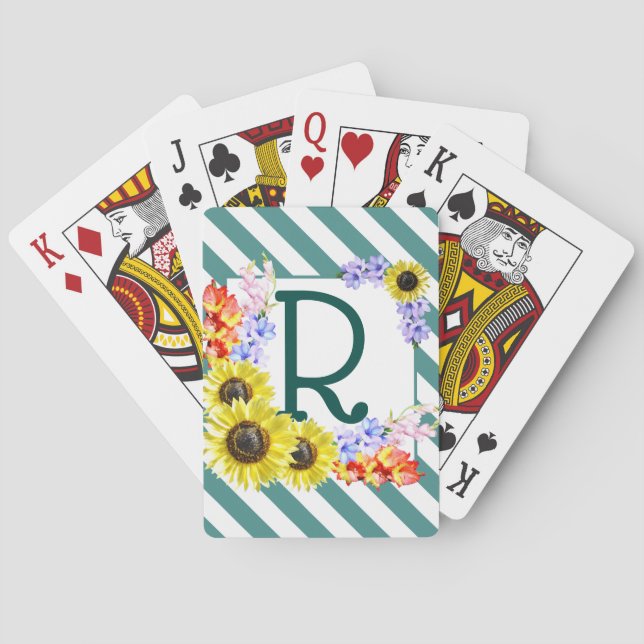 Jeu De Cartes Monogrammes Tirures Turquoises diagonales (dos)