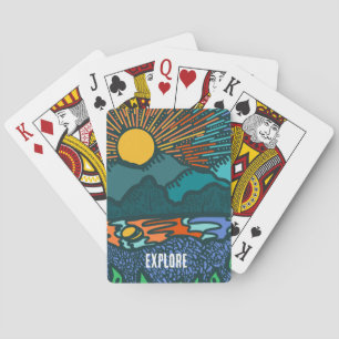 Jeu De Cartes Montagnes au coucher de soleil rétro