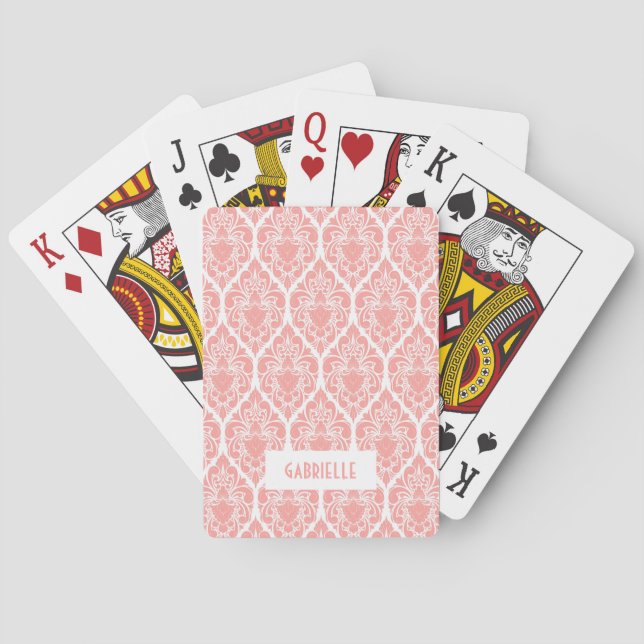 Jeu De Cartes Motif Art déco rose et blanc (dos)