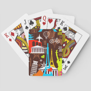 Jeu De Cartes Motif au néon de voyage du monde