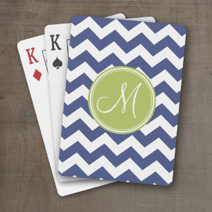 Jeu De Cartes Motif Chevron avec Monogram - Navy Lime