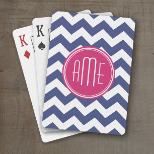 Jeu De Cartes Motif Chevron avec Monogram - Navy Magenta