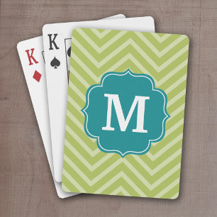 Jeu De Cartes Motif Chevron avec Monogram - Turquoise Blue et Li