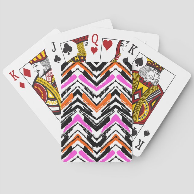 Jeu De Cartes Motif Chevron Noir, Orange Et Rose (dos)