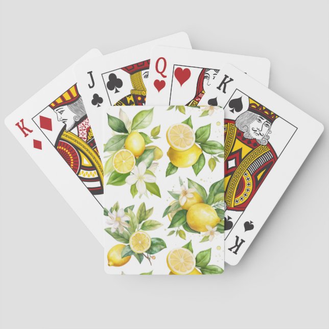 Jeu De Cartes Motif citron, Fleurs de citron, Feuilles, Citrus (dos)