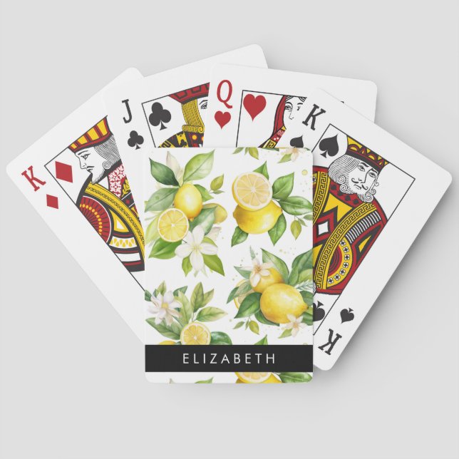 Jeu De Cartes Motif citron, Fleurs de citron, Feuilles, Votre No (dos)