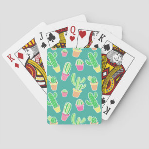 Jeu De Cartes Motif de cactus dans des pots à l'aquarelle néon