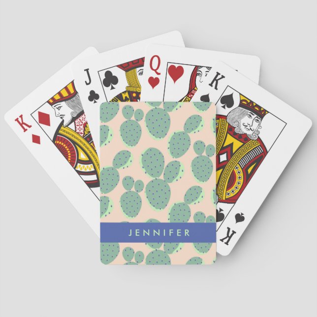 Jeu De Cartes Motif de cactus vert et rose (dos)