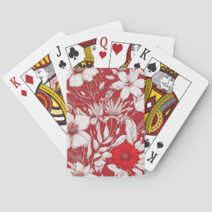 Jeu De Cartes Motif de fleurs botaniques rouges et blanches