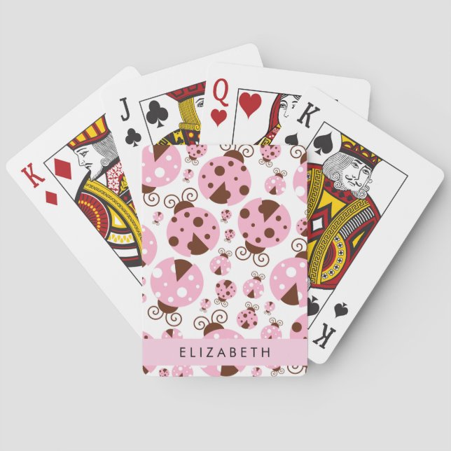 Jeu De Cartes Motif De Ladybugs, Ladybugs Rose, Votre Nom (dos)