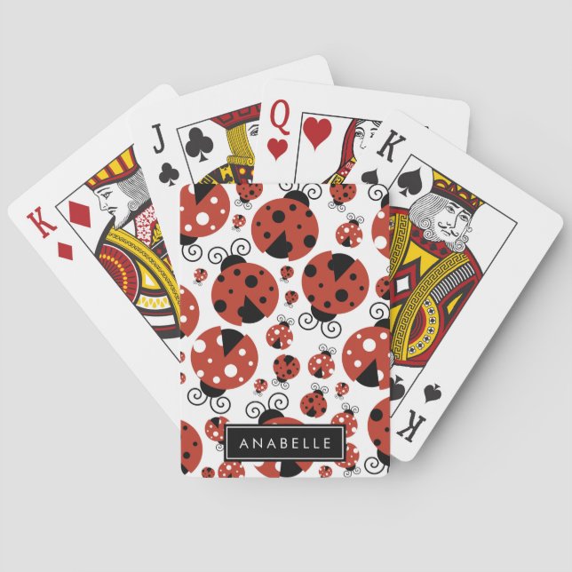 Jeu De Cartes Motif De Ladybugs, Red Ladybugs, Votre Nom (dos)