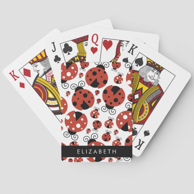 Jeu De Cartes Motif De Ladybugs, Red Ladybugs, Votre Nom (dos)
