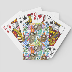 Jeu De Cartes Motif de paresse d'aquarelle de bande dessinée