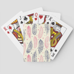 Jeu De Cartes Motif De Plumes Ethniques Rose Et Violet