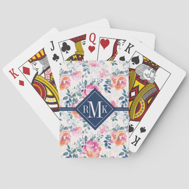 Jeu De Cartes Motif de roses peint par | de monogramme (dos)