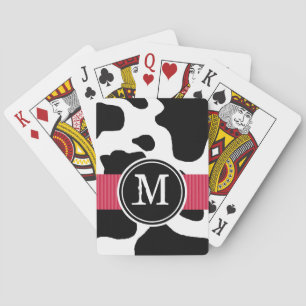 Jeu De Cartes Motif de vache laitière avec Monogramme rouge